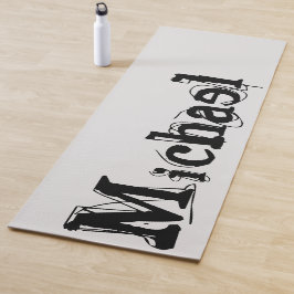 Tapete De Yoga Monograma moderno minimalista, nome cinza negra