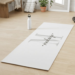 Tapete De Yoga Monograma Moderno Minimalista Preto Branco