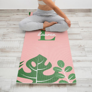 Tapete De Yoga Monograma na moda das folhas tropicais