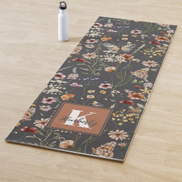 Tapete De Yoga Monograma Nome Flores Silvestres Aquarela
