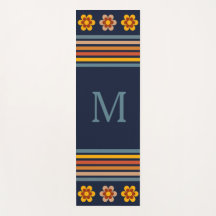Monograma personalizado azul naval floral retrô