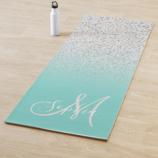 Tapete De Yoga monograma personalizado com na moda azul-téal ombr