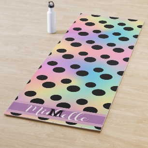 Tapete De Yoga Monograma personalizado do arco-íris bolinhas pret