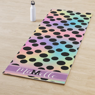 Tapete De Yoga Monograma personalizado do arco-íris bolinhas pret