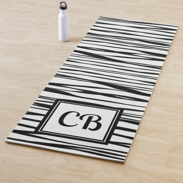 Tapete De Yoga Monograma Personalizado Linhas Elegantes Neve Pret (In Situ)