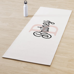 Tapete De Yoga Monograma Personalizado Moderno e Nome Pastel Rosa