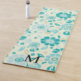 Tapete De Yoga Monograma personalizado padrão floral elegante