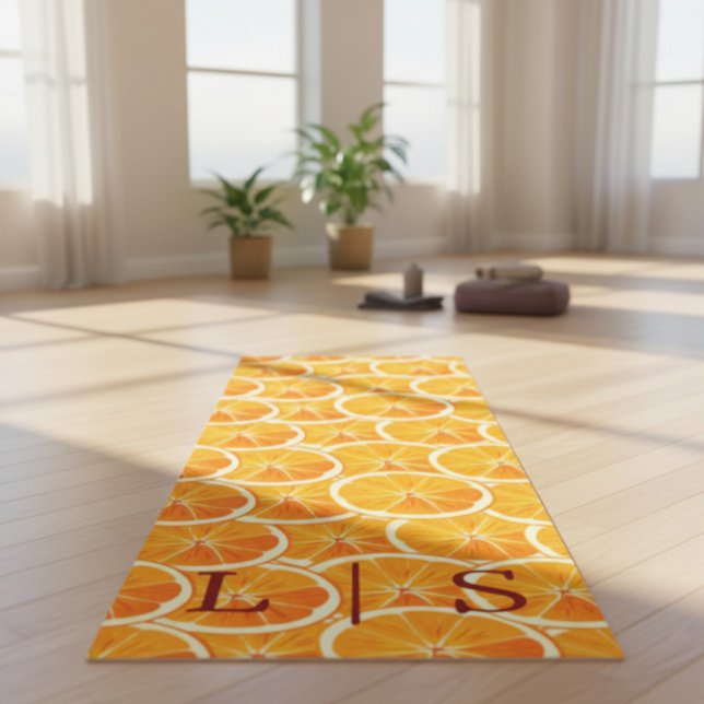 Tapete De Yoga Monograma personalizado Yoga Mat com Citrus Laranj (Criador carregado)