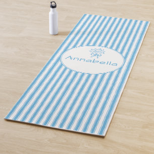 Tapete De Yoga Monograma Préppy de Listra Azul e Branco Caprichos