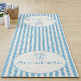 Tapete De Yoga Monograma Préppy de Listra Azul e Branco Caprichos