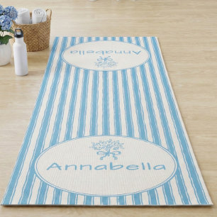 Tapete De Yoga Monograma Préppy de Listra Azul e Branco Caprichos