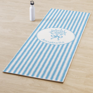 Tapete De Yoga Monograma Préppy de Listra Azul e Branco Caprichos