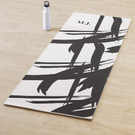 Tapete De Yoga Monograma preto-Abstrato moderno e branco inicial