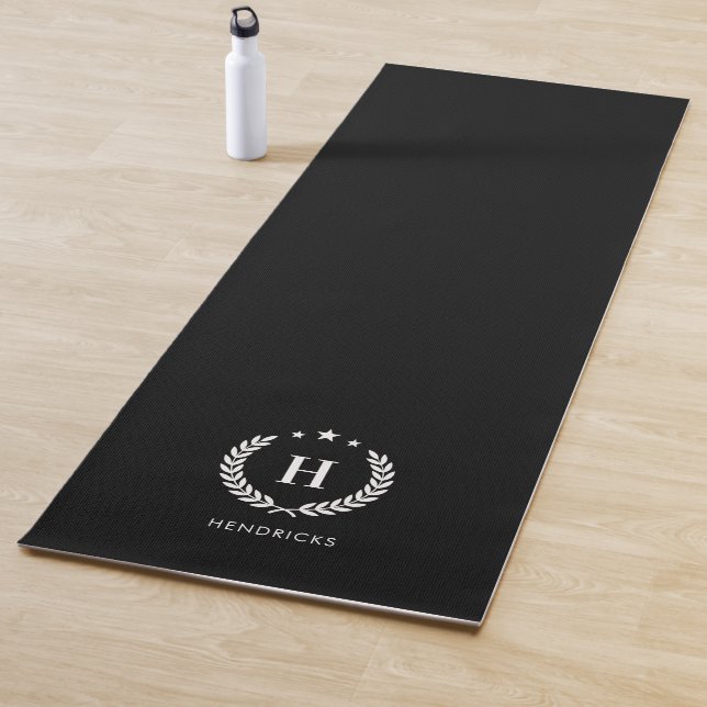 Tapete De Yoga monograma preto simples elegante moderno minimalis (In Situ)