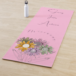 Tapete De Yoga Monograma Primavera em ação Daisy Florals rosa