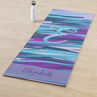 Tapete De Yoga Monograma Roxo, Aqua, Teal e Abstrato