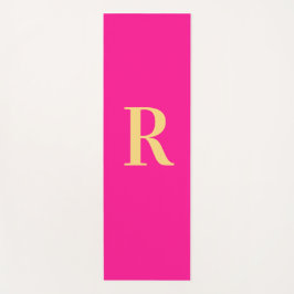 Tapete De Yoga Monograma Simples Rosa Quente Moderno