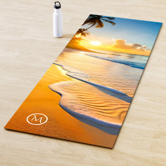 Tapete De Yoga Monograma Tropical Beach Waves Sunset