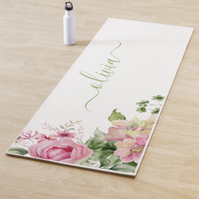 Tapete De Yoga Monograma verde-claro e rosa (In Situ)