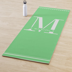 Tapete De Yoga Monograma verde e branco mínimo suave