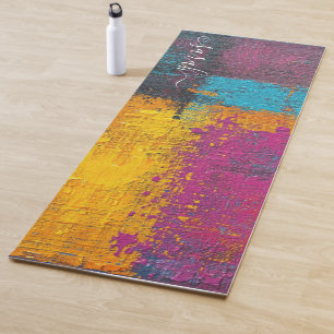 Tapete De Yoga Monograma Vibrante Texturizado com óleo de Abstrat