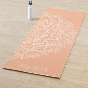 Tapete De Yoga Monogramas Boho Mandala Peach Orange