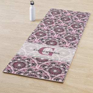 Tapete De Yoga Monogramas Deco Dusky Rosa Cherry Blossom Mandala
