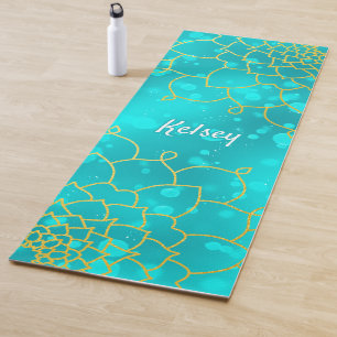 Tapete De Yoga Monogramas Dourado e Blue Mandala Padrão Yoga Mat