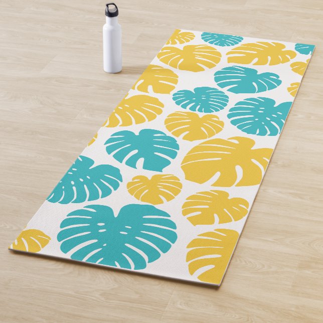 Tapete De Yoga Monstera deixa em turquesa, amarelo e branco (In Situ)