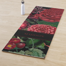 Tapete De Yoga Moody Florals Black & Burgundy Vintage Monograma