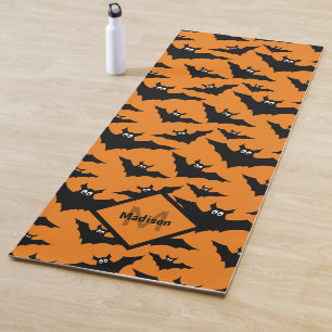 Tapete De Yoga Morcego preto laranja fixe padrão de Halloween Mon