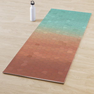 Tapete De Yoga Mosaico de abstrato verde-marinho e laranja queima