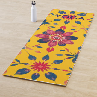 Tapete De Yoga Mosaico Floral Folclórico Vibrante