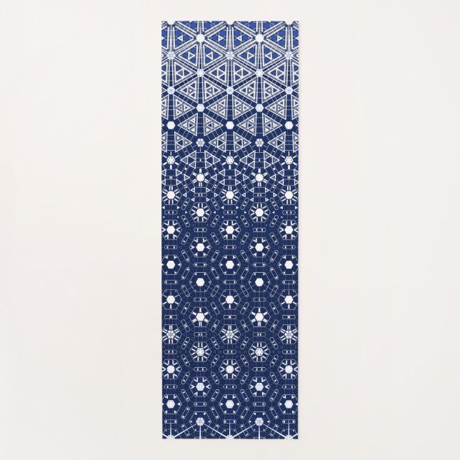 Tapete De Yoga Mosaico marinho Azul e Branco (Frente)