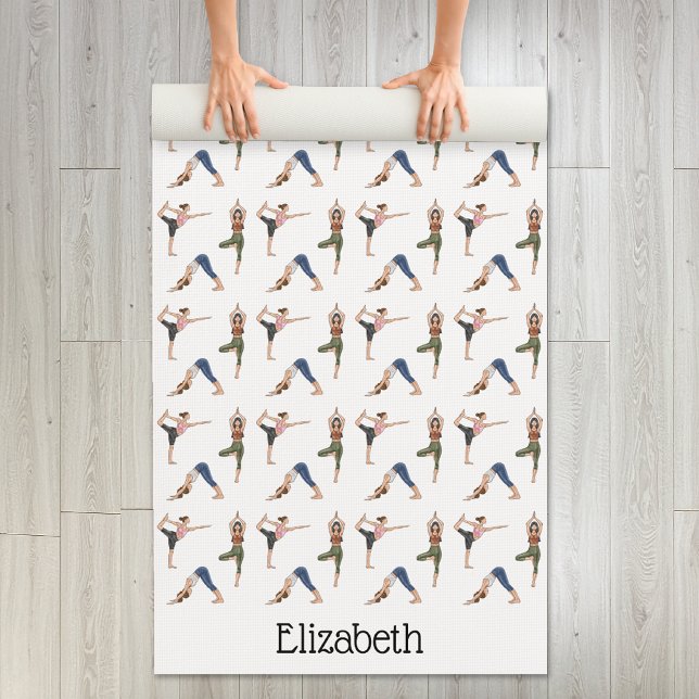 Tapete De Yoga Mulheres Fazendo Exercícios de Yoga Padrão e Nome (Disclaimer: This image is a digital mockup.)