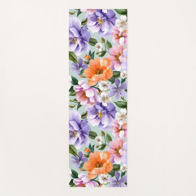 Tapete De Yoga Muted Colorful Flowers Boho flower  (Frente)