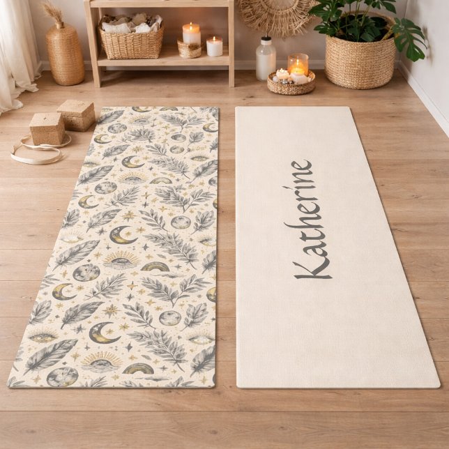Tapete De Yoga Mystical Celestial Moon Stars Pattern Custom Name (Criador carregado)