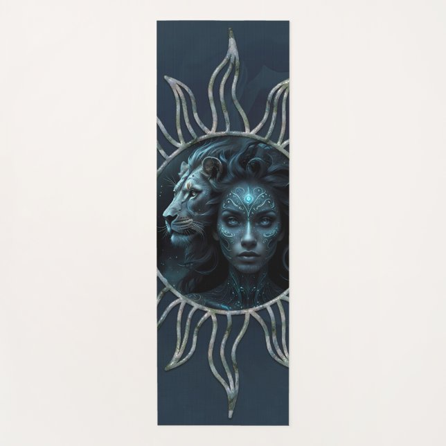 Tapete De Yoga Mystical connection,  mystical woman and the lion. (Frente)