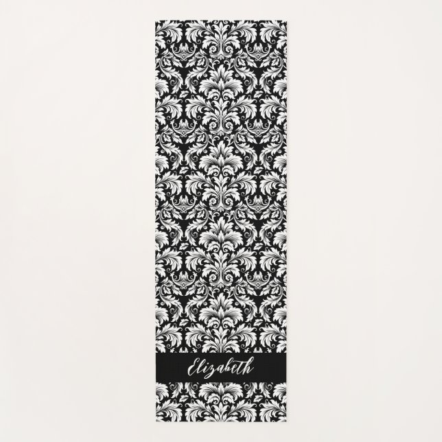 Tapete De Yoga Na moda Black White Damasco (Frente)