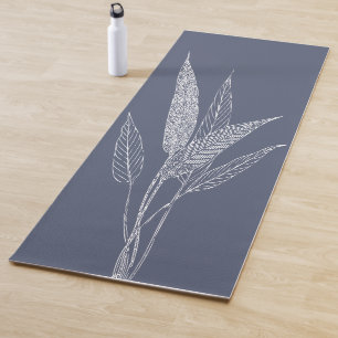 Tapete De Yoga Na moda Botânico deixa Marinho azul minimalista