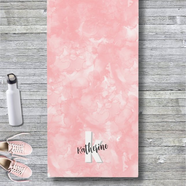 Tapete De Yoga Na moda de Aquarela Rosa Moderna Inicial (Simple Stylish Modern Watercolor Pink Monogrammed Yoga Mat)