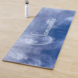 Tapete De Yoga Na moda de monograma branco azul-céu