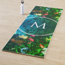 Tapete De Yoga Na moda Monograma Buquê Floral VERDE