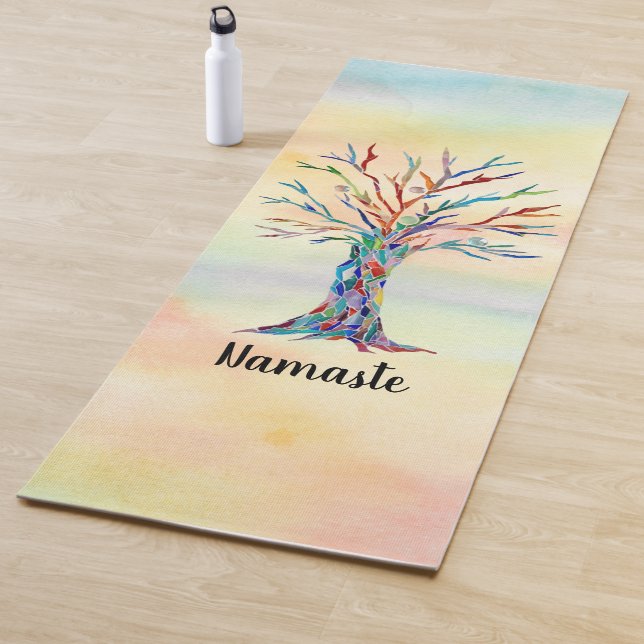 Tapete De Yoga Namaste Árvore Arco-íris Aquarela (In Situ)