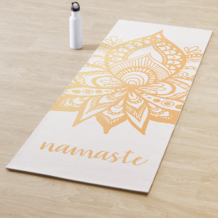 Tapete De Yoga Namaste Dourado Lotus Flower Mandala White