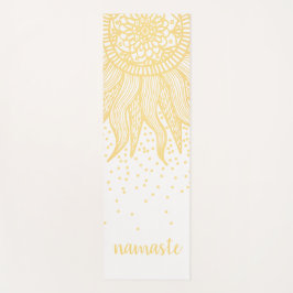 Tapete De Yoga Namaste Dourado Sol Mandala Confetti Branco