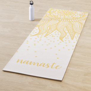 Tapete De Yoga Namaste Dourado Sol Mandala Confetti Branco