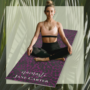 Tapete De Yoga Namaste Personalize o legado leopardo preto rosa-r