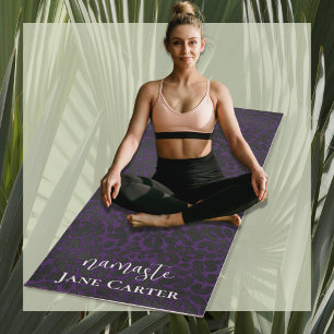 Tapete De Yoga Namaste Personalize o legado leopardo preto roxo