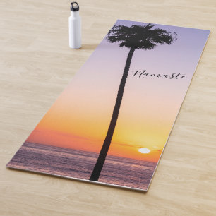 Tapete De Yoga Namaste Purple Orange Palm Tree Beach Sunset